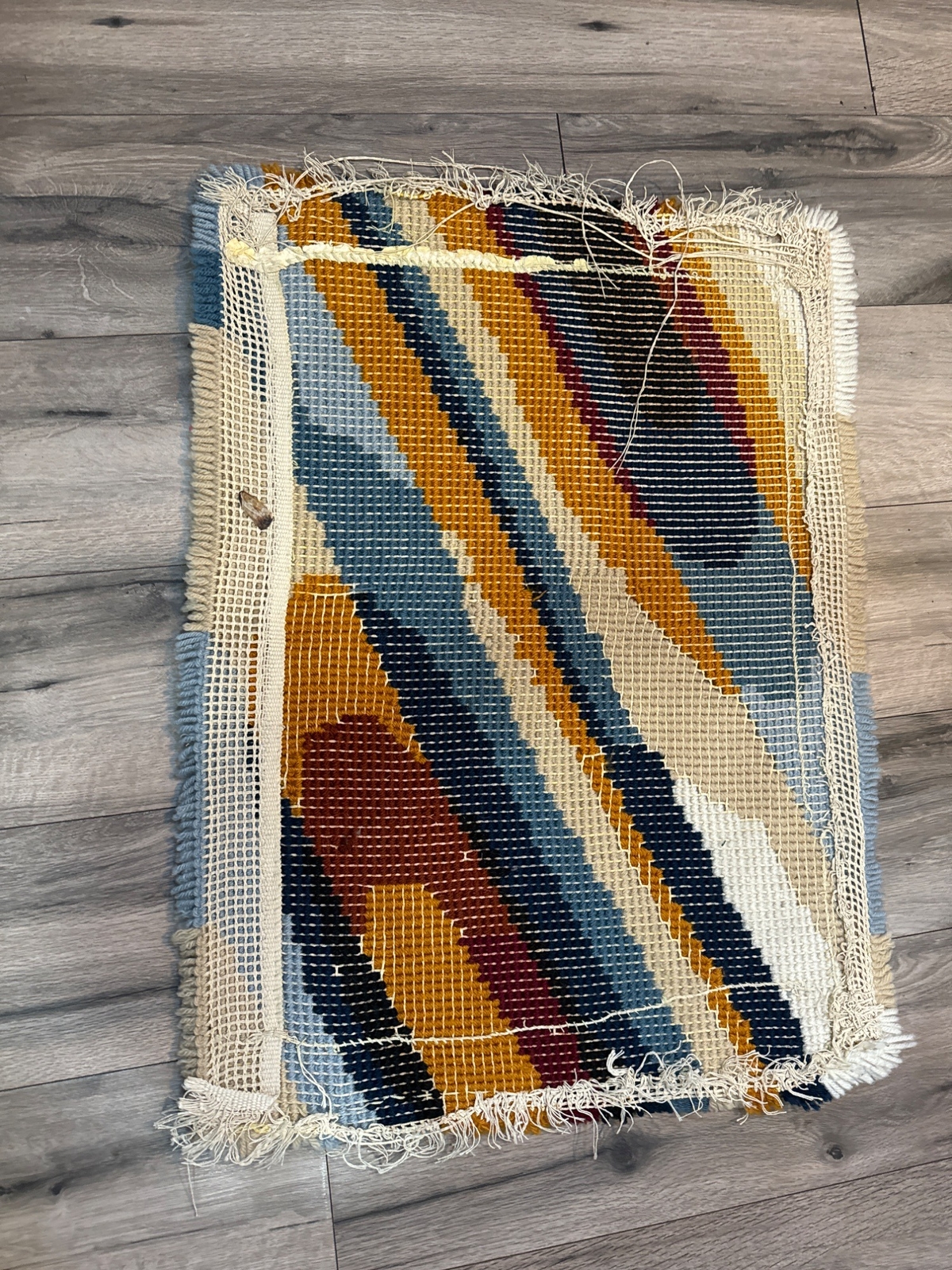 Vintage Hand-Woven Rug Hook Wool Multicolor Abstract Wall Hanging/Rug 22" x 30" gallery