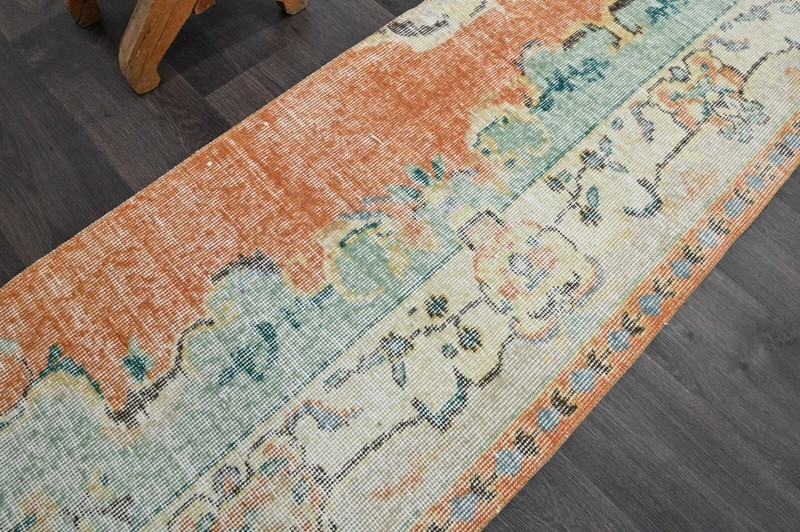 Vintage Turkish Runner Rug 2x8ft Wool Anatolian Handmade Hallway Oushak ORANGE gallery