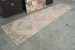 3×12 rug runner, turkish vintage oushak runner rug, hand-knotted wool runner,672