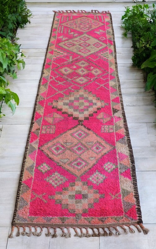 Turkish Runner Rug, HandMade Rug, PINK Hallway Rug, Kitchen Runner 3 x 12 ft gallery