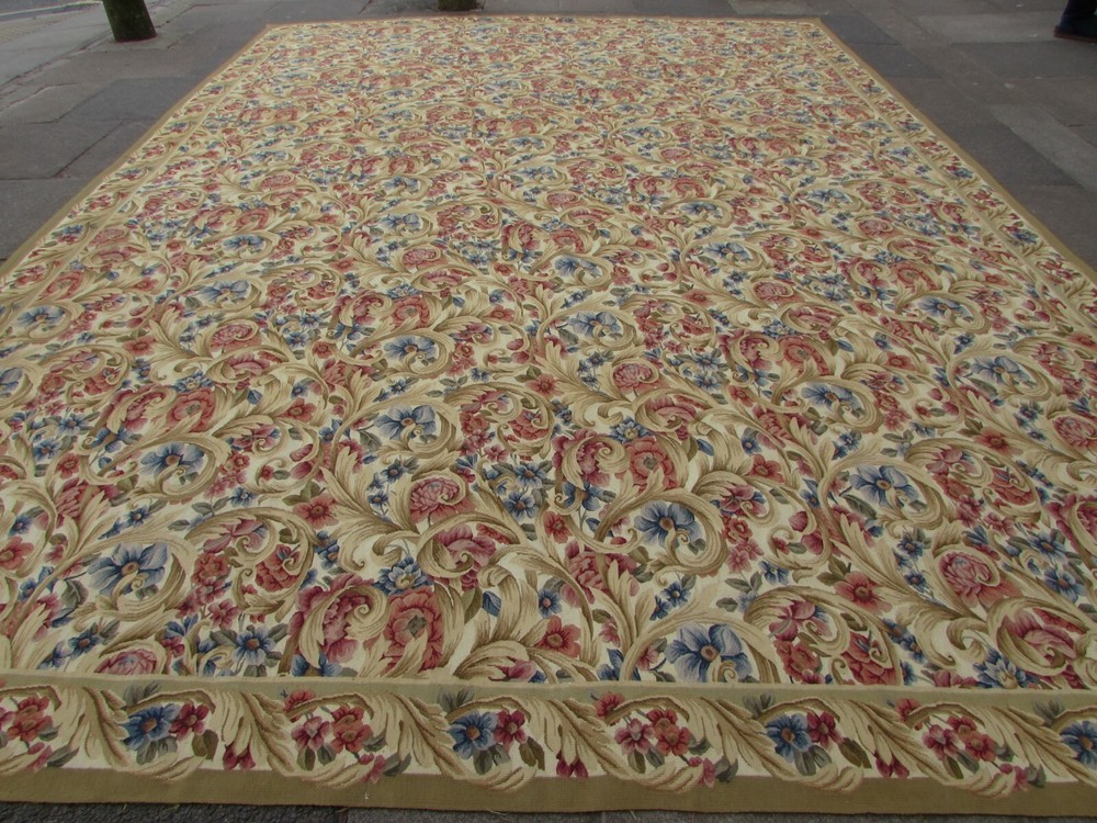 Vintage Hand Made French Design Wool Beige Red Blue Original Aubusson 440X313cm