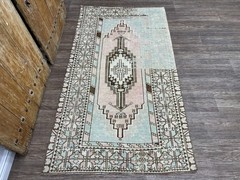 4×6 Salmon Turquoise Brown Vintage Turkish Area Rug, Hand-Knotted Wool Rug