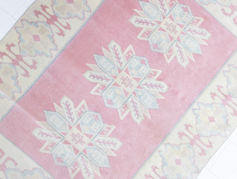 Modern Turkish Oushak Pink Blue Vintage Rug 4x5.5 ft Hand-Knotted Wool Carpet gallery