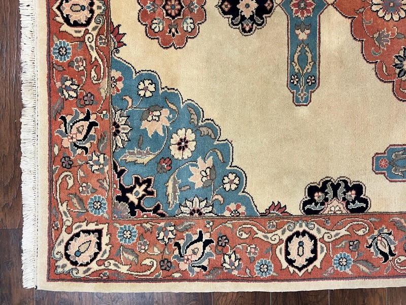 Romanian Heriz Serapi Rug 6x9 Handmade Vintage Wool Cream Pink Oriental Carpet gallery