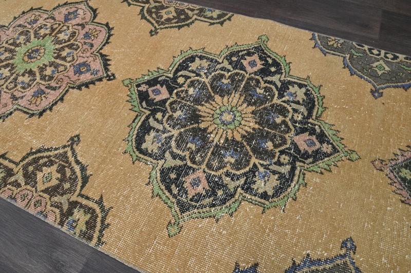 Vintage Turkish Runner Rug 3x13ft BEIGE Handmade Anatolian Oushak Hallway Wool gallery