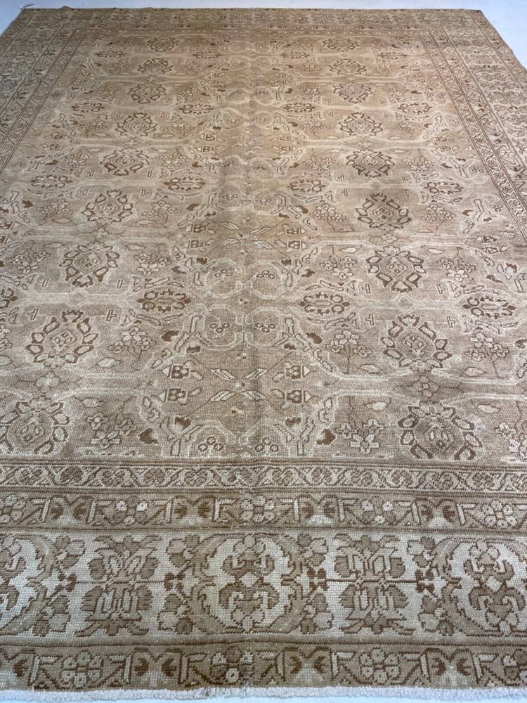 Antique Oriental Hand-Knotted Wool Area Rug Turkish Oushak Ivory 9'7" x 12'2"