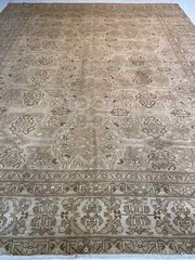 Antique Oriental Hand-Knotted Wool Area Rug Turkish Oushak Ivory 9’7″ x 12’2″