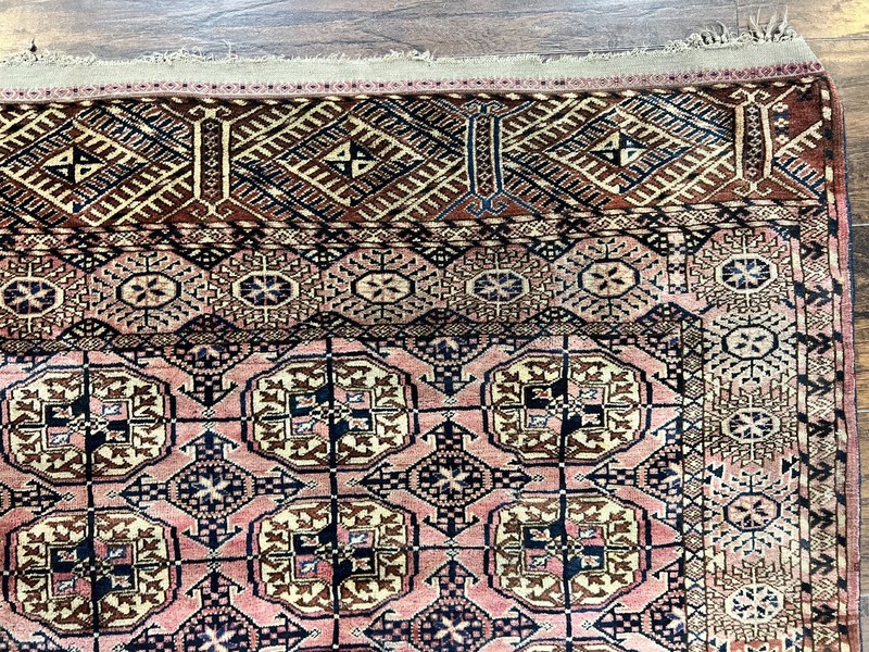 Turkoman Bokhara Rug 4x6 Wool Hand Knotted Antique Handmade Carpet Red Pink gallery