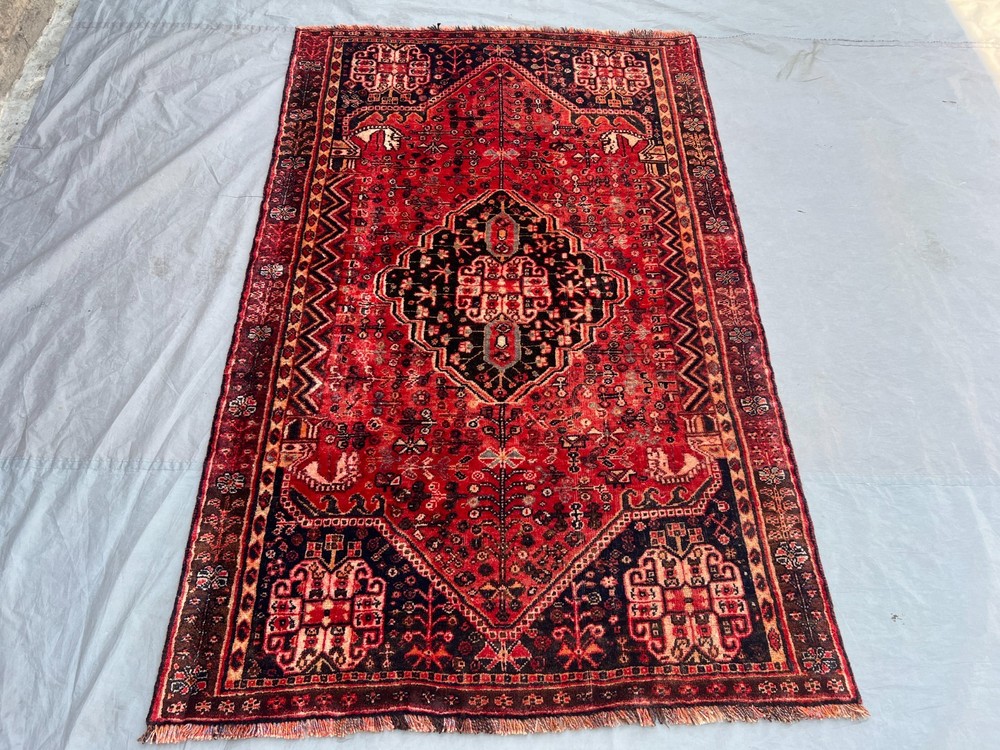 Vintage Caucasian Medallion Rug 3'8 x6'3 Red Hand Knotted Tribal Area Carpet Rug