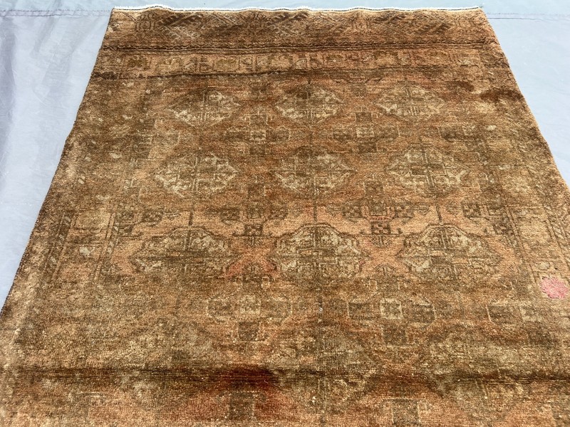3'4x6'1 Antique Afghan Rug Hand Knotted Wool Distressed Terracotta Hallway Rug gallery