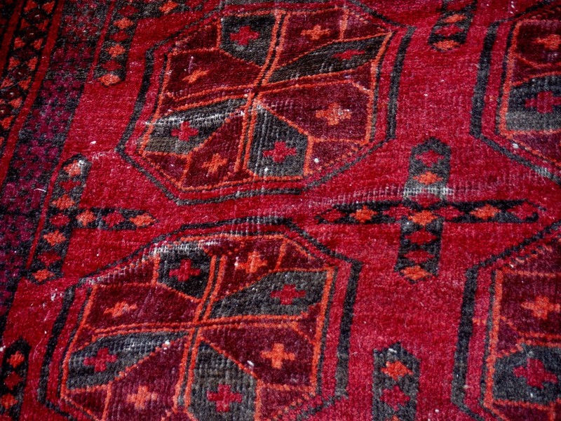 Antique Vintage Afghan Bokhara Deep Red Oriental Carpet 47" x 65" from Estate gallery