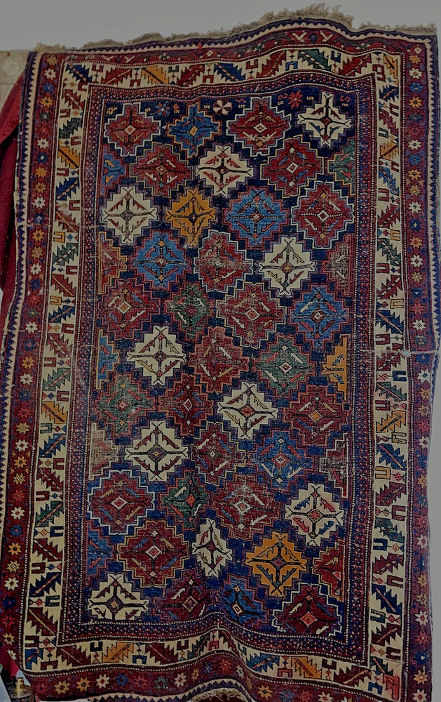 19th C Antique Shirvan Caucasian Rug 5 x 3.5 ft vegetable dye hand knotted
