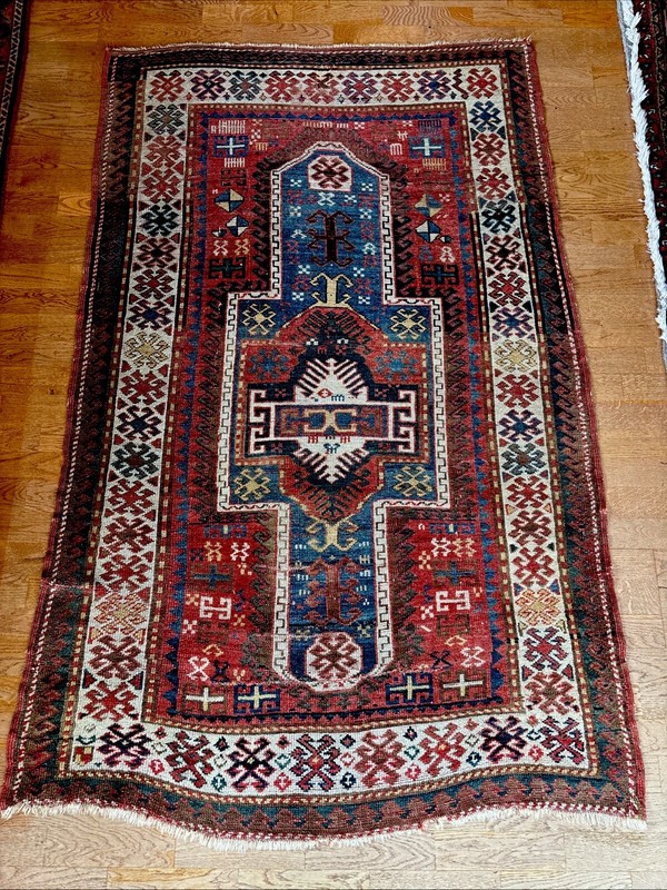 4 X 6 Antique Sewan Shield Kazak Caucasian Antique Rug Late 19th Natural Dyes gallery
