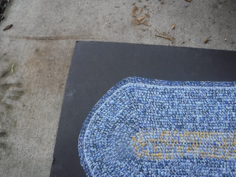 Handmade~Crocheted Yarn~Rag~Rug 20x34" Oblong~Farmhouse~Primitive~Lays Flat~Vtg gallery