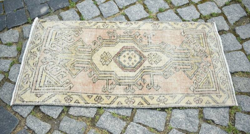 Turkish Rug 17'' x 35'' Vintage Kilim Small Anatolian Oushak Wool Low Pile Rug gallery