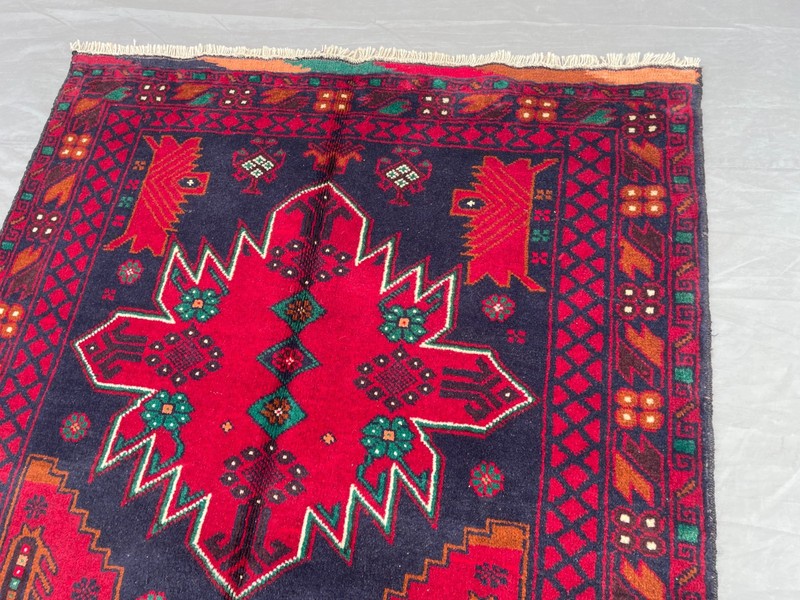 3'1x4'11 ft Vintage Afghan Baluchi Hand Knotted Wool Red Navy Star Medallion Rug gallery