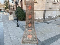 Vintage Turkish Oushak Runner Rug 2.4×13.6 Ft Hand-Knotted Muted Orange Gold