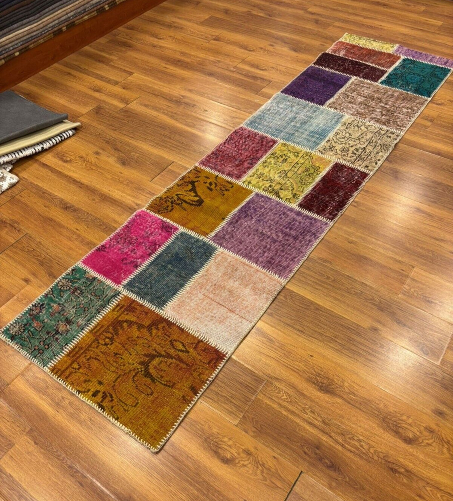 Multicolor Patchwork Rug, 2.6x9.8 ft Runner Rug, Hallway Decor, Long Area Rug