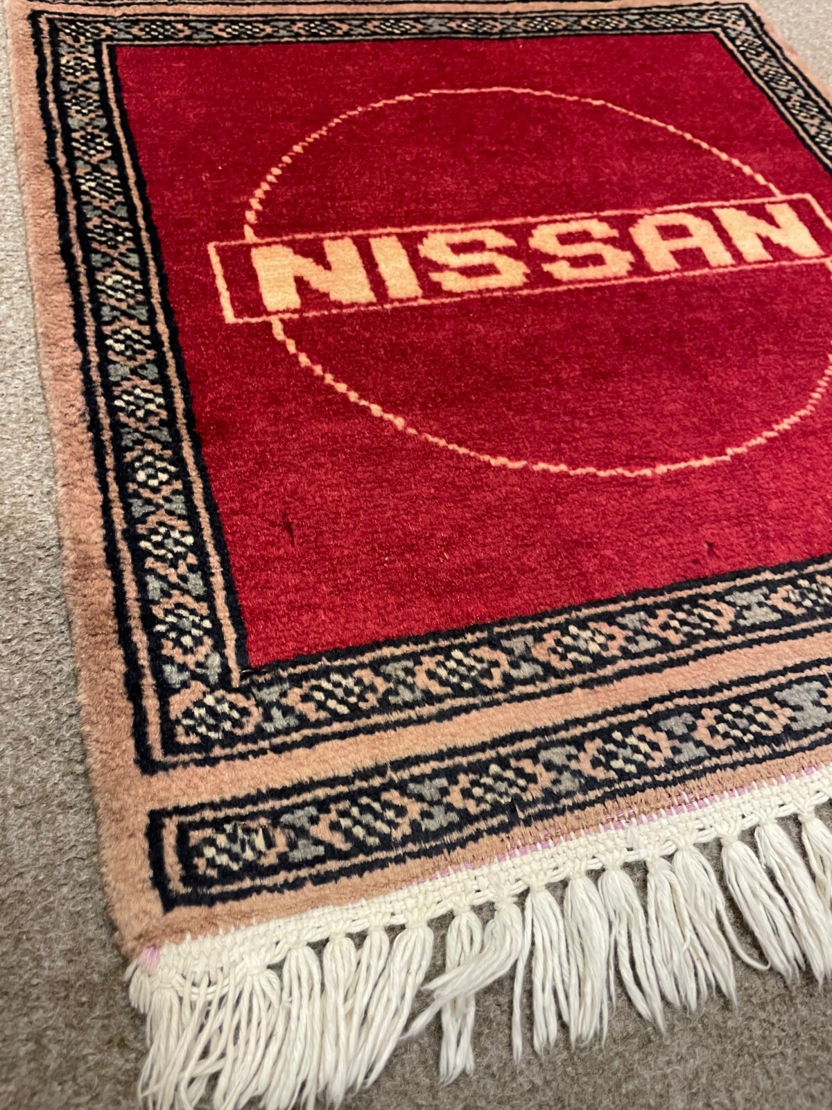 Handmade Nissan Logo Rug 2'x2' – Afghan Mini Carpet | JDM Car Decor | Rare Auto gallery