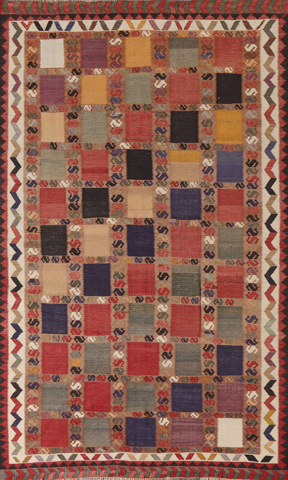 Tribal Checkered Kilim Qqashqaii Area Rug 5x8 Wool Hand-woven Reversible Carpet gallery