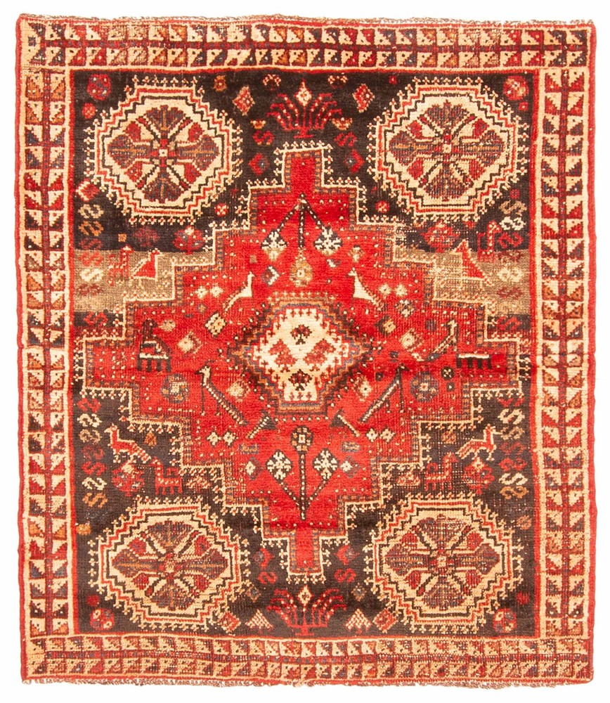 Vintage 3'8" x 4'3" Traditional Hand Knotted Vegetable Dye Wool Area Rug