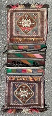 Antique Bakhtiari Khorjin, complete saddle bag open and unsown 19 x 97″