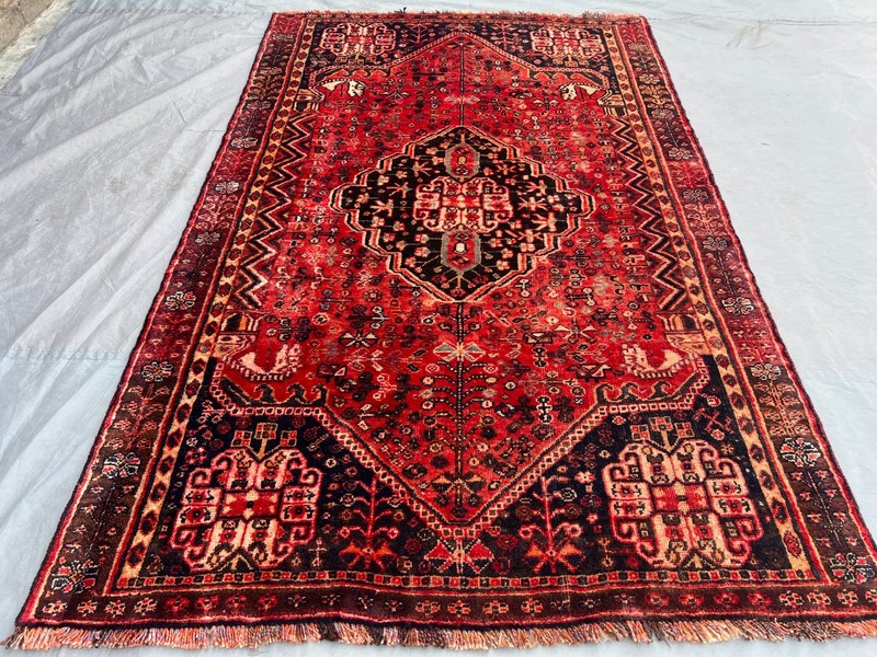 Vintage Caucasian Medallion Rug 3'8 x6'3 Red Hand Knotted Tribal Area Carpet Rug gallery