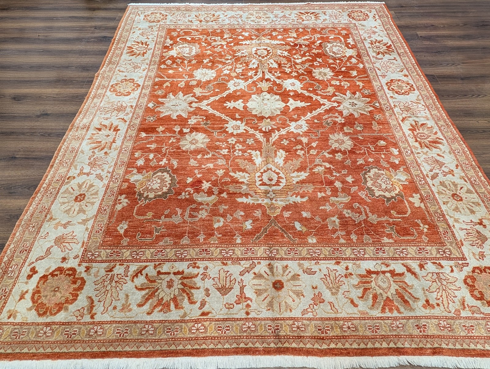 Pak Per'sian Peshawar Rug 8x10, Sultanabad Wool Carpet, Burnt Orange, Handmade gallery