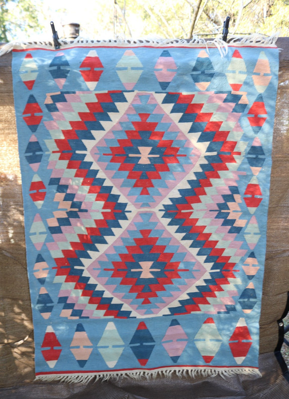 Vintage Believed Turkish Kilim Geometric Wool Rug Carpet Hand Knotted 47"x64" gallery