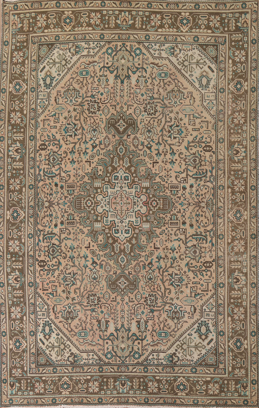 Vintage Geometric Peach Tebriz Area Rug 7x9 Hand-knotted Living Room Carpet gallery