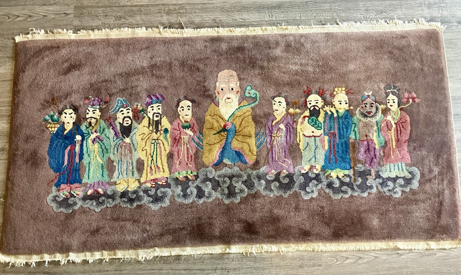 1920s-1930s Handknotted Chinese Art Deco Wool Rug TEN IMMORTALS DISCIPLES. SEE** gallery