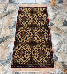 Vintage Turkish Area Rug 1.5×3 Geometric Tribal Muted Beige Wool Accent Carpet