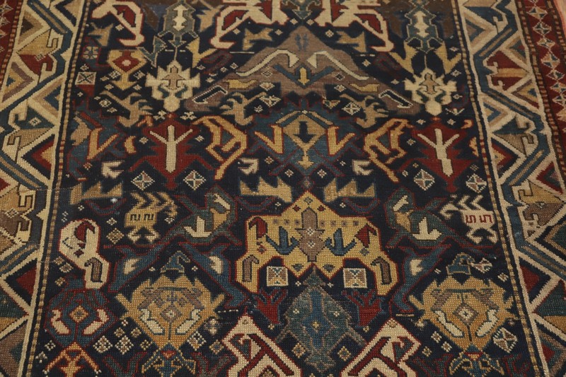 Pre-1900 Antique Geometric Kazak Vegetable Dye Rug 4x7 ft Hand-knotted Wool gallery