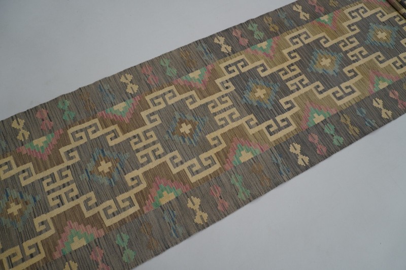 3 x 16 ft Gray Afghan Hand Woven Wool Reversible Tribal Runner Rug 2'10x16'4" gallery
