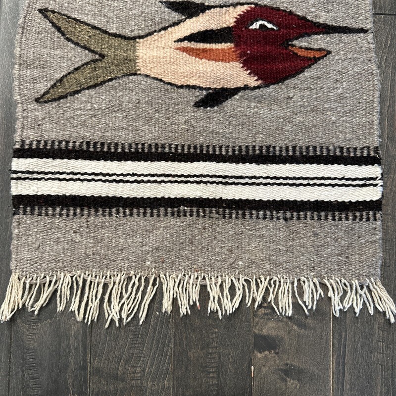 Hand Woven Wool Rug Wall Hanging Native American Tribal Fish 14x18 gallery