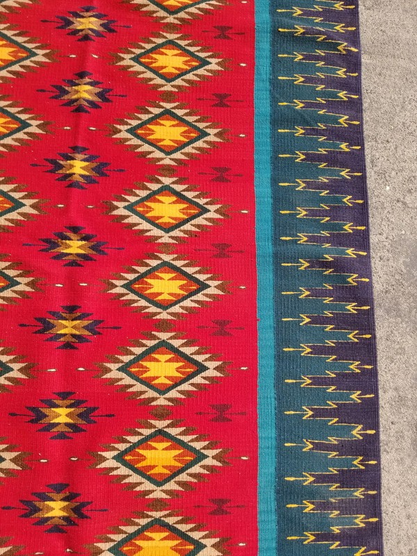 Vintage Traditional Handmade Southwestern Wool Multicolor Kilim 8.1x4.5 ft gallery