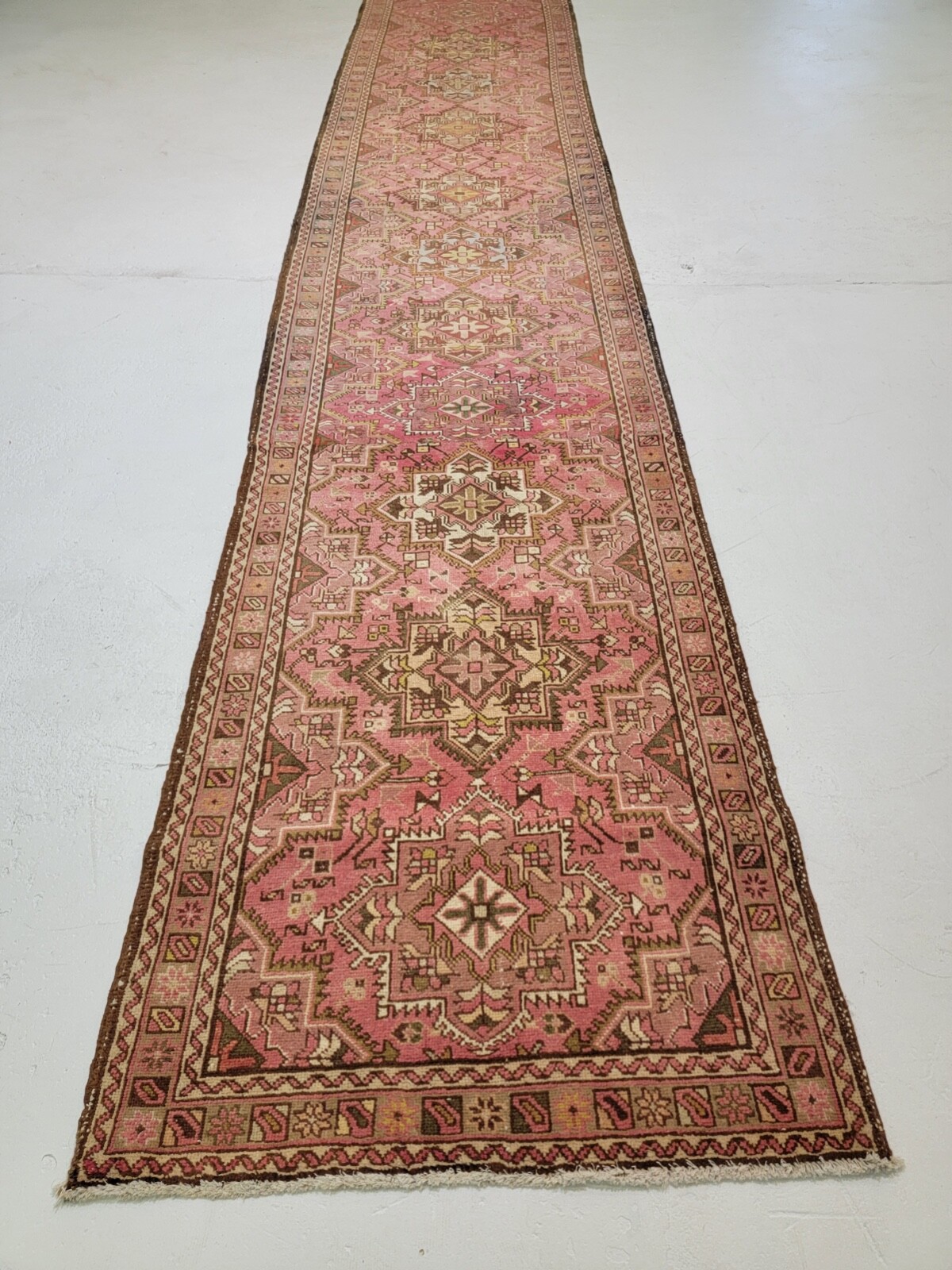 Antique Oriental Hand-Knotted Wool Runner Light Red/Ivory/Brown 2'11" x 16'3" gallery