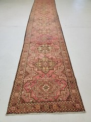 Antique Oriental Hand-Knotted Wool Runner Light Red/Ivory/Brown 2’11” x 16’3″