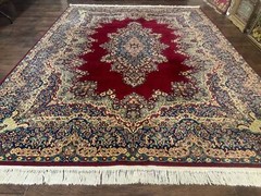 Power Loomed Kirman Oriental Rug 9×12, Vintage Wool Pile