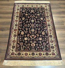 Sino Per’sian Rug 4×6, Navy Blue and Cream, Floral Allover Oriental Carpet