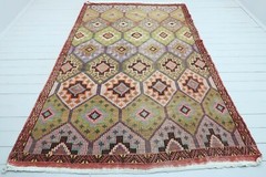 Anatolia Ghordes Nomads Rug, Embroidered Kilim Large Rug, Floor Carpet 69″x107″