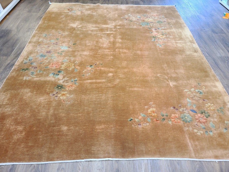 Antique handwoven decorative authentic Chinese rug size 8x9ft circa 1920s gallery
