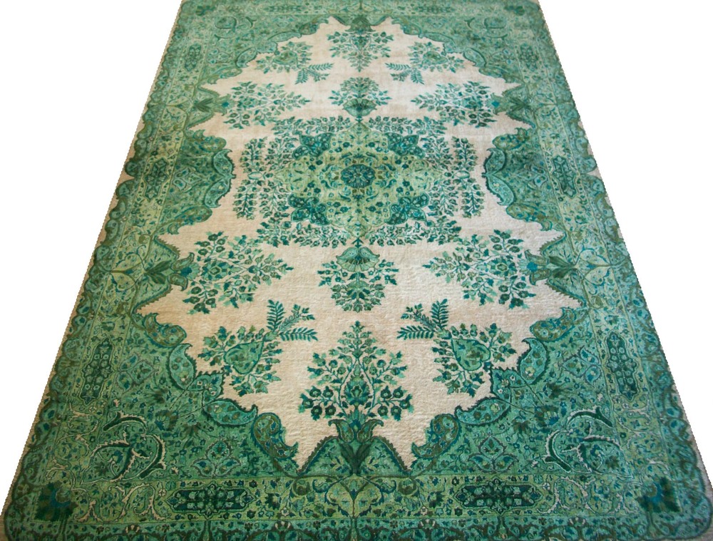 Vintage Kashmir Carpet - Handwoven Silk Pile - 79"W x 130"L - Mid 20th Century