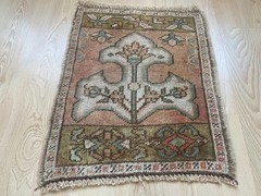 1.3×1.7 ft Square rug Boho rug Rustic rug Small Turkish rug Vintage rug Doormat