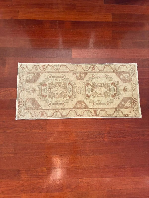 Earthy Wabi Sabi 2x3 Rug Muted Beige Cream Tan Hand Knotted Vintage Turkish Mat gallery