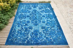 Turkish Rug 5×9 Handwoven Oushak Rug 178x286cm Overdyed Wool Embossed Blue Rug
