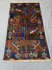 3’9×6’9 ft Vintage Caucasian Pictorial Animal Handmade Tribal Wool Area Rug