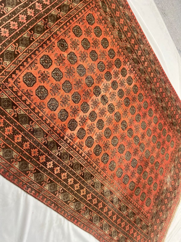 Antique Turkmen Rug 6'6x9'8 Terracotta Faded Geometric Oriental Area Rug Rare XL gallery