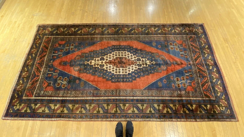 Bohemian Vintage 1940-1950s Indigo Blue Dye Wool Pile Taspinar Rug 5'11”x11’3” gallery