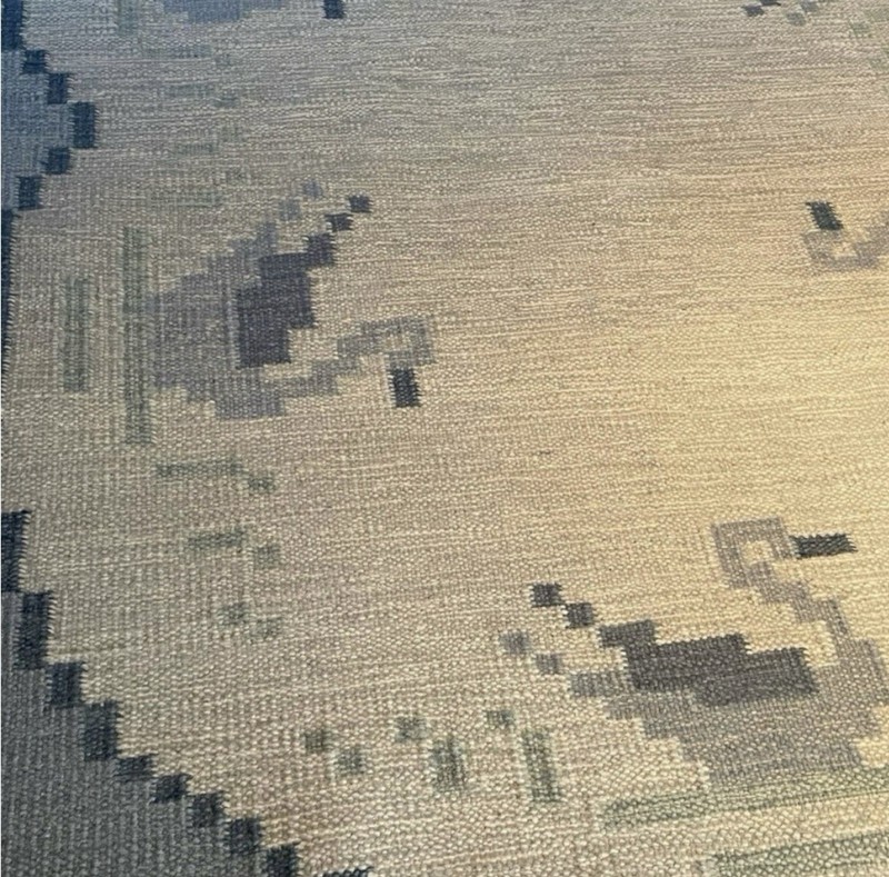 Swedish Wool Flatweave Rug Duck Motif Blue Gray Folk Art 80x54 vintage rug gallery